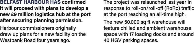 Belfast Harbour has confirmed it will proceed with plans to develop a new  9 million logistics hub at the port after    