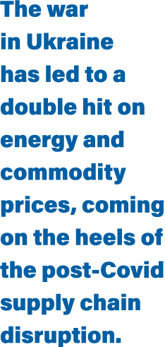 The war in Ukraine has led to a double hit on energy and commodity prices, coming on the heels of the post-Covid supp   