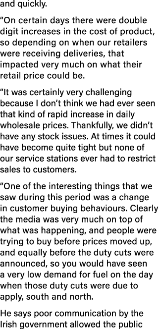 and quickly   On certain days there were double digit increases in the cost of product, so depending on when our reta   