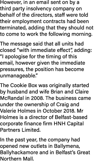 However, in an email sent on by a third party insolvency company on behalf of the directors, staff were told their em   