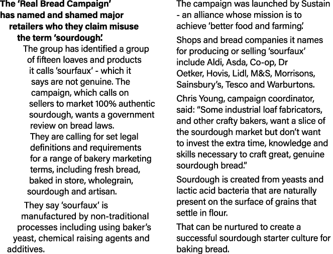 The  Real Bread Campaign  has named and shamed major retailers who they claim misuse the term  sourdough   The group    