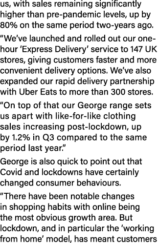 us, with sales remaining significantly higher than pre-pandemic levels, up by 80% on the same period two-years ago      