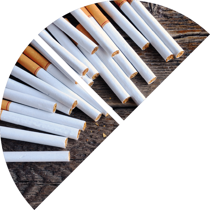 A top view image of several commercially made cigarettes 