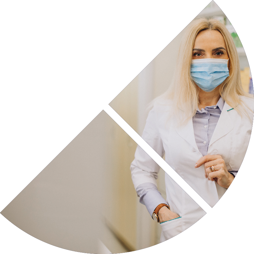 Woman working at pharmacy and wearing coat