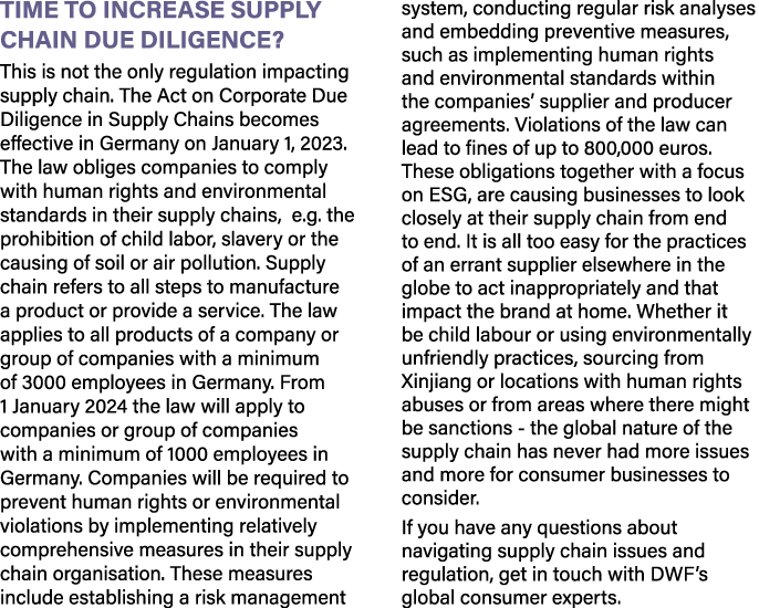 Time to increase supply chain due diligence  This is not the only regulation impacting supply chain  The Act on Corpo   