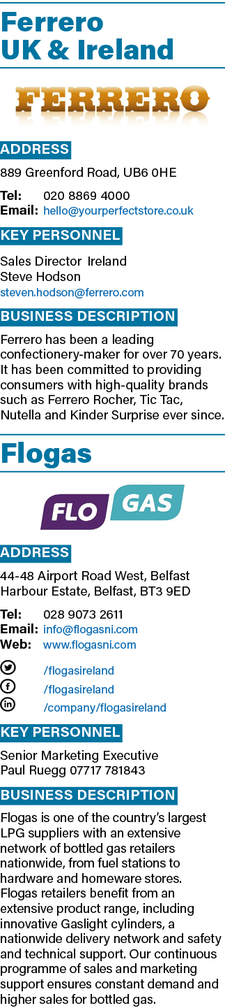 Ferrero UK & Ireland  Address 889 Greenford Road, UB6 0HE Tel: 020 8869 4000 Email: hello yourperfectstore co uk Key    