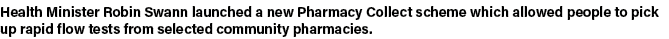 Health Minister Robin Swann launched a new Pharmacy Collect scheme which allowed people to pick up rapid flow tests f   