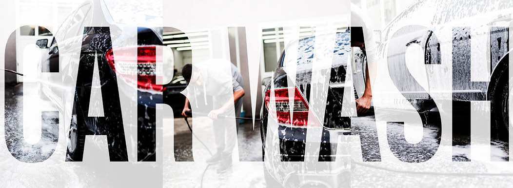 Collage of car washi concept  Man cleaning car using high pressure water  