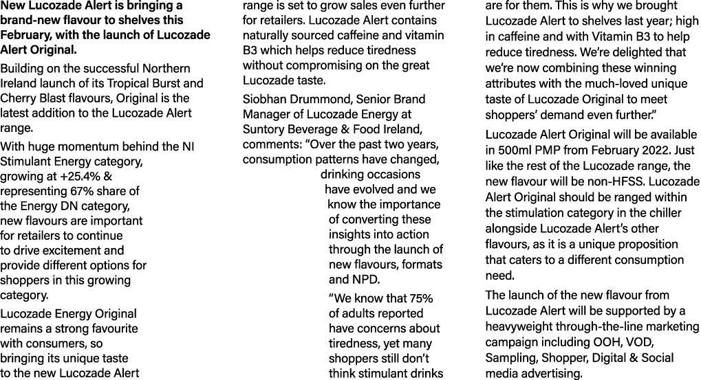 New Lucozade Alert is bringing a brand-new flavour to shelves this February, with the launch of Lucozade Alert Origin   