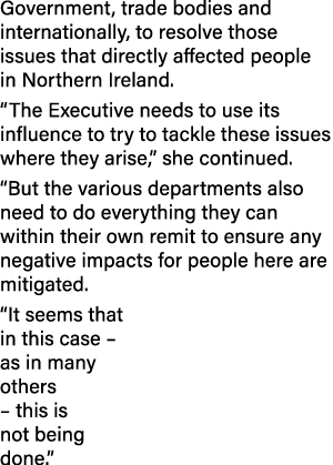 Government, trade bodies and internationally, to resolve those issues that directly affected people in Northern Irela   