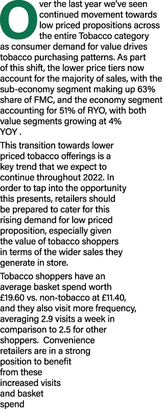 Over the last year we ve seen continued movement towards low priced propositions across the entire Tobacco category a   