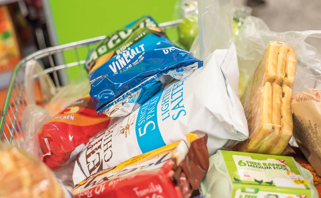 Brighton, UK, - February 25, 2017  Groceries on a supermarket trolley