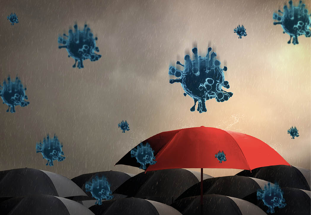 Red umbrella with storm,sky background and rain with black cloud,virus outbreak epidemic coronavirus or covid 19,in rainy season,concept saving planning,insurance,health care and medical ,3d render