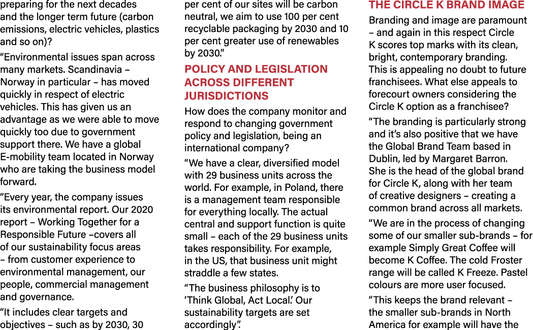 preparing for the next decades and the longer term future (carbon emissions, electric vehicles, plastics and so on)     