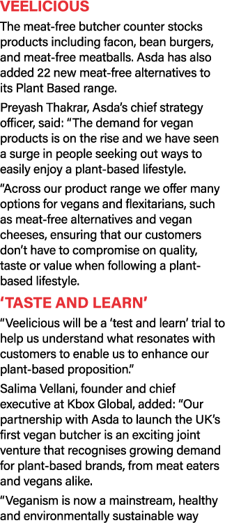 Veelicious The meat-free butcher counter stocks products including facon, bean burgers, and meat-free meatballs  Asda   