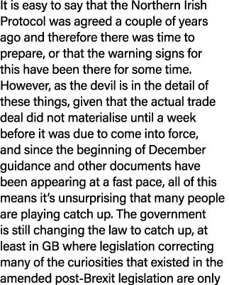 It is easy to say that the Northern Irish Protocol was agreed a couple of years ago and therefore there was time to p   