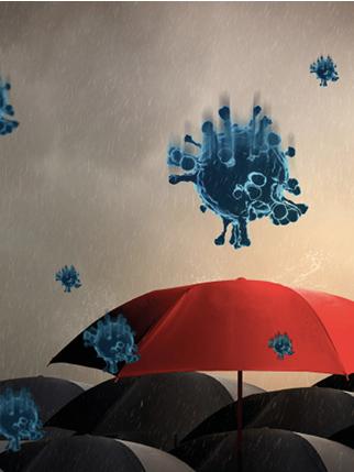 Red umbrella with storm,sky background and rain with black cloud,virus outbreak epidemic coronavirus or covid 19,in rainy season,concept saving planning,insurance,health care and medical ,3d render