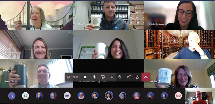 Moy Park staff enjoying a virtual coffee morning last year, in aid of Marie Curie  Moy Park s partnership with the charity has raised a total of  44,000 