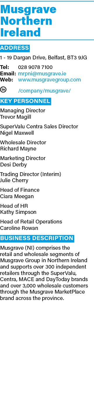Musgrave Northern Ireland ADDRESS 1 - 19 Dargan Drive, Belfast, BT3 9JG Tel: 028 9078 7100 Email: mrpni musgrave ie W   