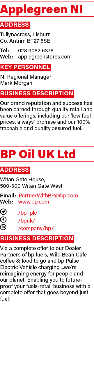 Applegreen NI Address Tullynacross, Lisburn Co  Antrim BT27 5SE Tel:  028 9082 6378 Web:  applegreenstores com Key Pe   