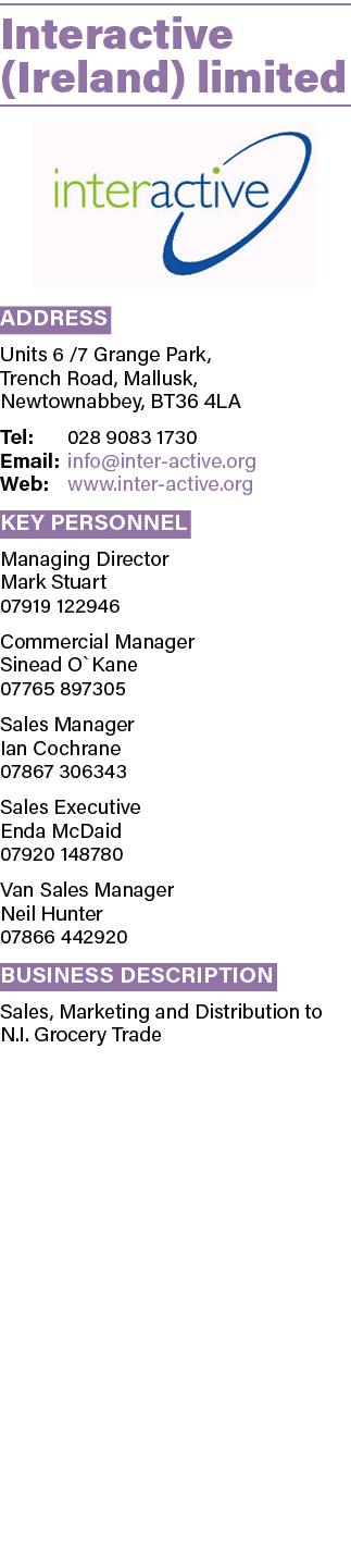 Interactive (Ireland) limited  Address Units 6  7 Grange Park, Trench Road, Mallusk, Newtownabbey, Bt36 4la Tel: 028    