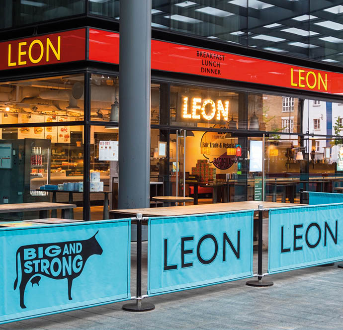 London, Spitalfields, UK  April 29th 2020: Leon is a fast food restaurant chain based in the United Kingdom, established in 2004  This branch is open in Spitalfields Market, East London  