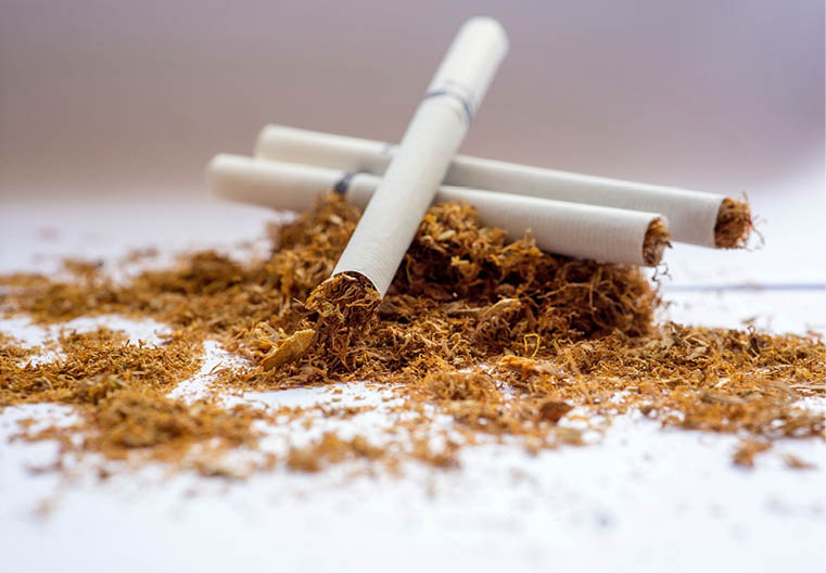 View of the cigarettes and tobacco  Tobacco use is a risk factor for many diseases, especially those affecting the heart, liver, and lungs, as well as many cancers 