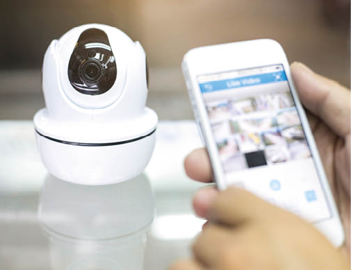 Male hand press phone watch CCTV