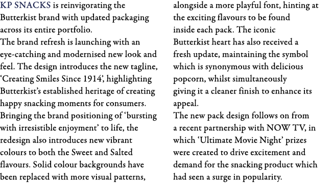 KP Snacks is reinvigorating the Butterkist brand with updated packaging across its entire portfolio  The brand refres   