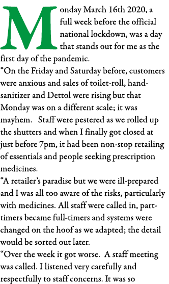 Monday March 16th 2020, a full week before the official national lockdown, was a day that stands out for me as the fi   