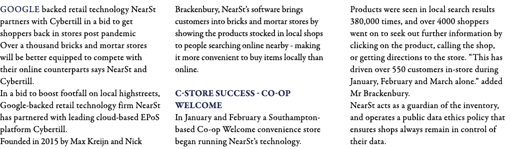 Google backed retail technology NearSt partners with Cybertill in a bid to get shoppers back in stores post pandemic    