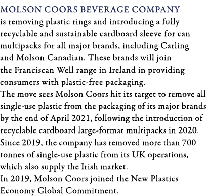 Molson Coors Beverage Company is removing plastic rings and introducing a fully recyclable and sustainable cardboard    