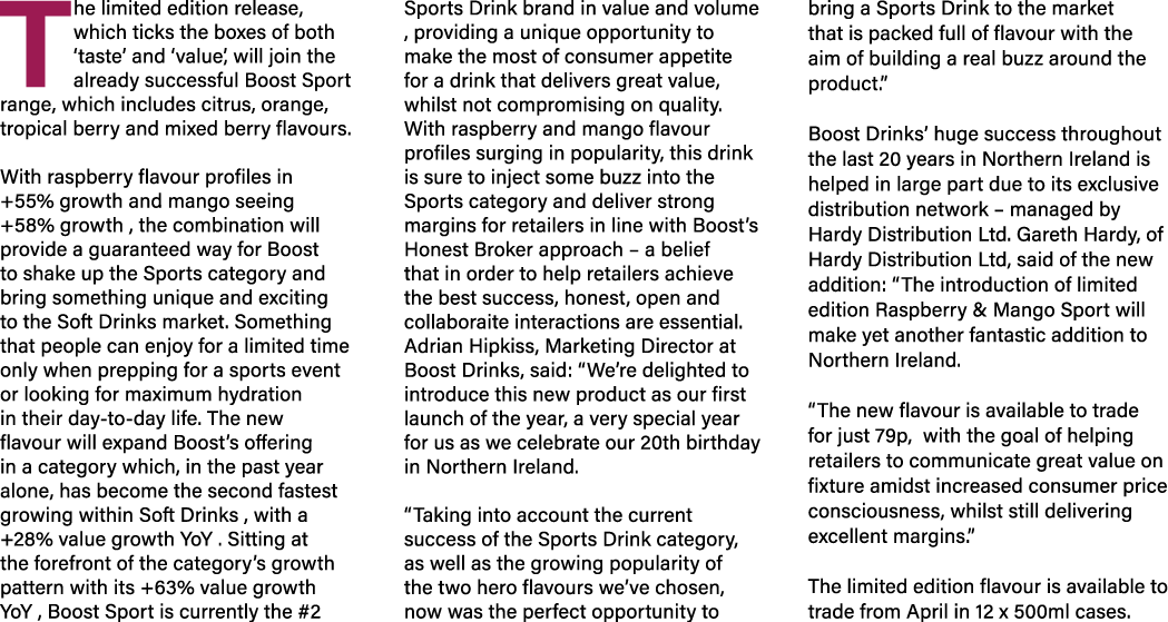 The limited edition release, which ticks the boxes of both ‘taste’ and ‘value’, will join the already successful Boos...