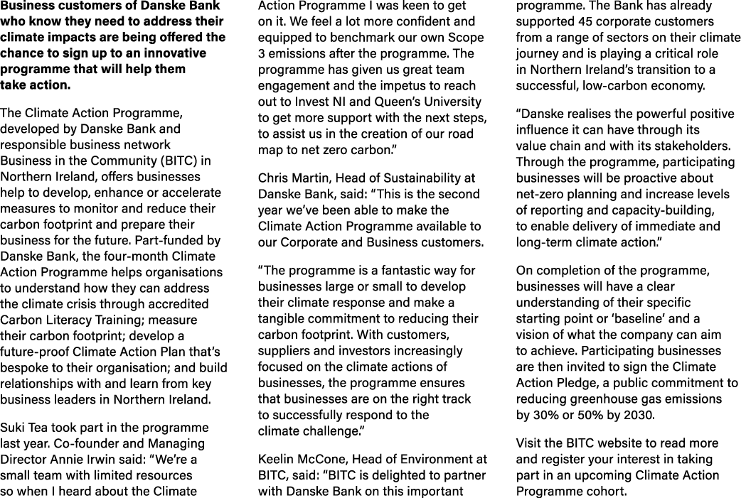 Business customers of Danske Bank who know they need to address their climate impacts are being offered the chance to...