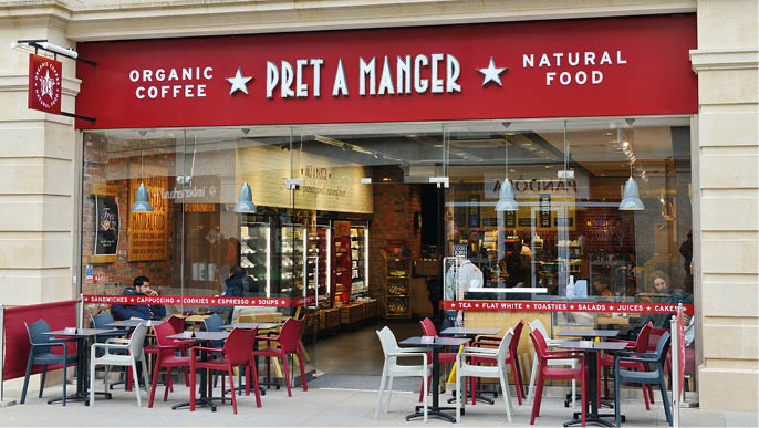 Bath, UK - March 6, 2017: People dine in a Pret A Manger sandwich shop.