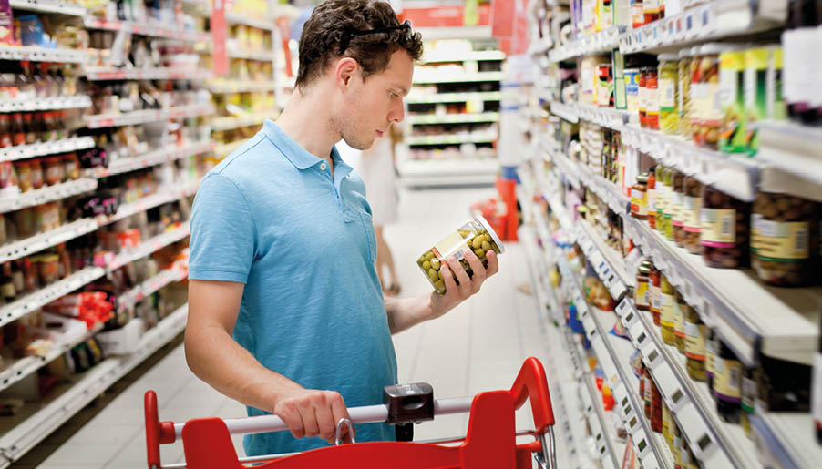man in supermarket, grocery store customer