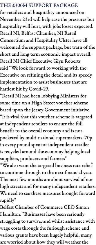 The  300m support package for retailers and hospitality announced on November 23rd will help ease the pressures but h   