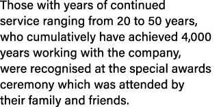 Those with years of continued service ranging from 20 to 50 years, who cumulatively have achieved 4,000 years working...