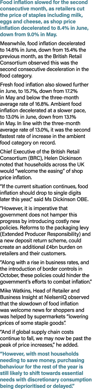 Food inflation slowed for the second consecutive month, as retailers cut the price of staples including milk, eggs an...