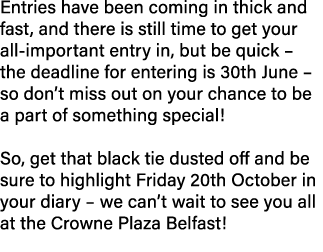 Entries have been coming in thick and fast, and there is still time to get your all important entry in, but be quick ...