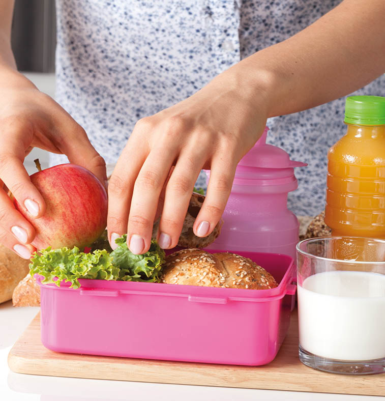 Young woman making school lunch in the morning