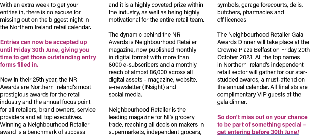 With an extra week to get your entries in, there is no excuse for missing out on the biggest night in the Northern Ir...