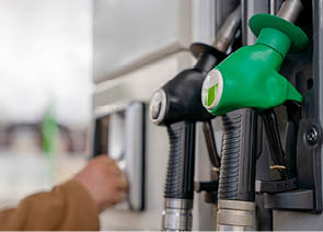 Close up of diesel and petrol fuel pistols at a gas station. The fuel crisis continues and the cost of fuel is going up