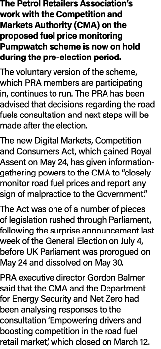 The Petrol Retailers Association’s work with the Competition and Markets Authority (CMA) on the proposed fuel price m...