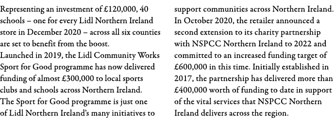Representing an investment of  120,000, 40 schools   one for every Lidl Northern Ireland store in December 2020   acr   