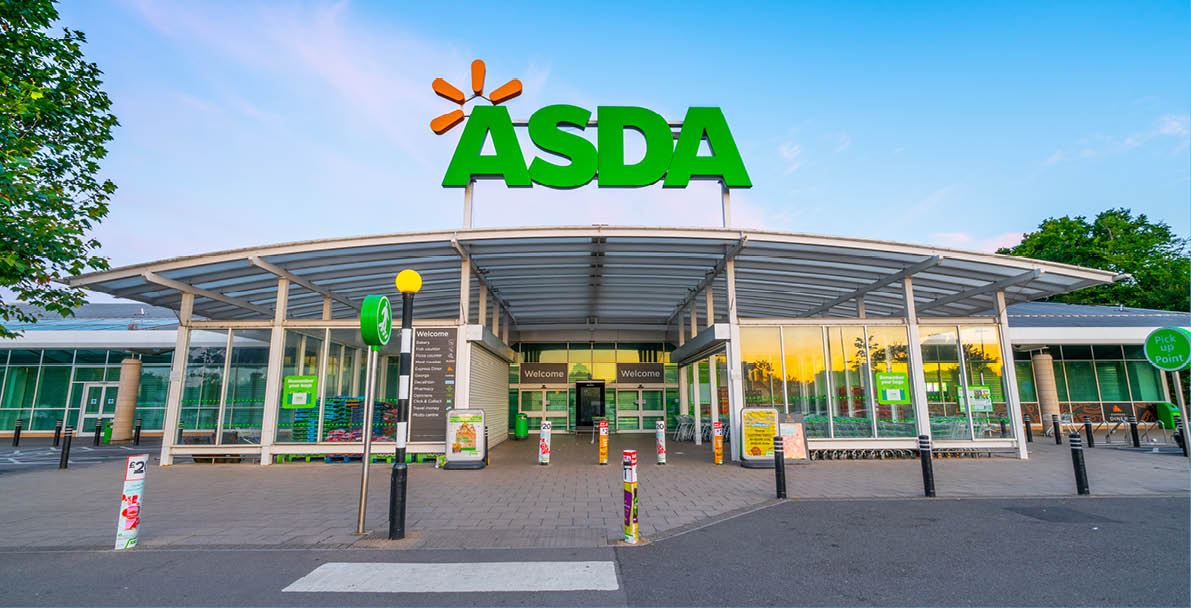 Stevenage,England-November 2020: Asda  supermarket at sunrise  The company became a subsidiary of the American corporate giant Walmart after a Â 6 7 billion takeover