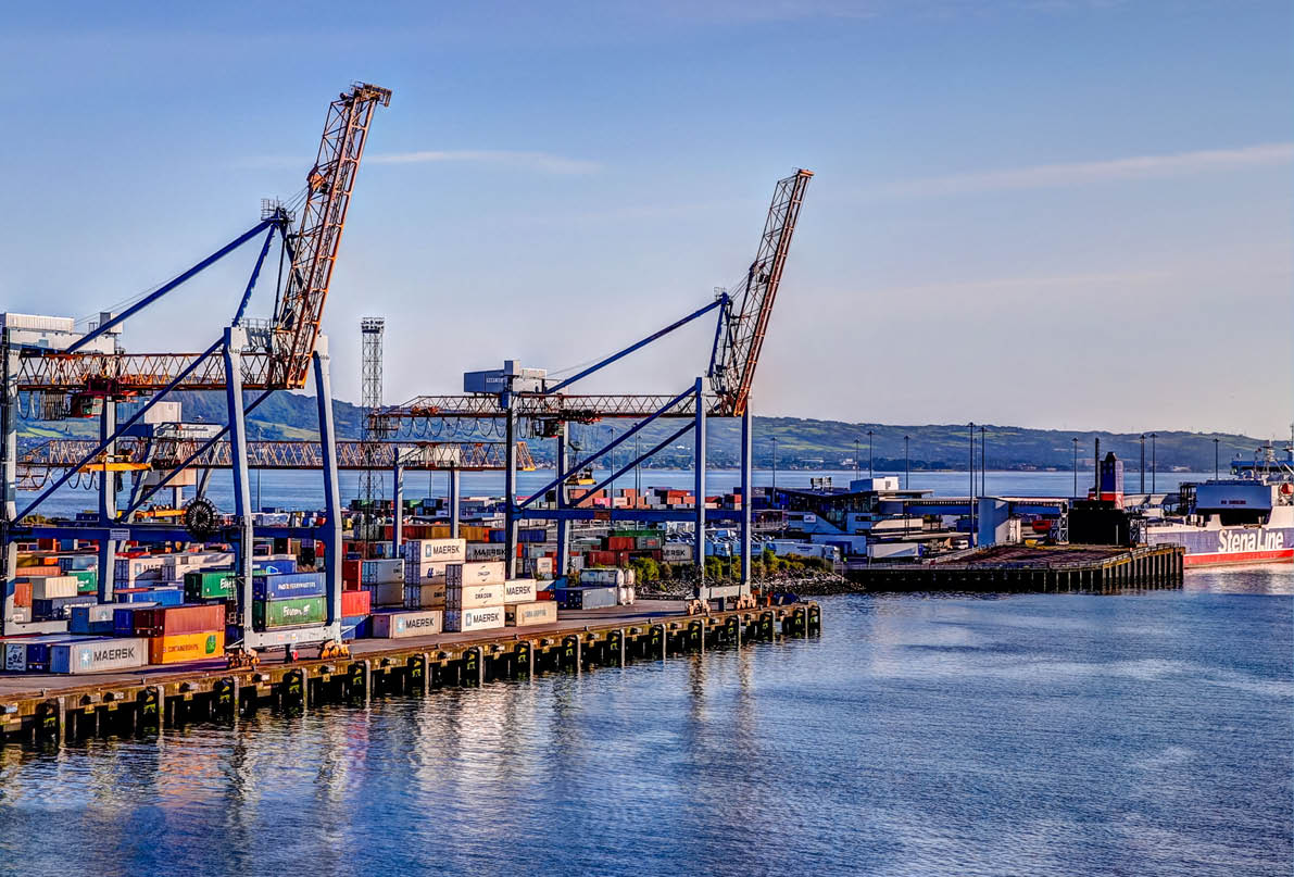 Belfast, Ireland - July 15, 2019: The port of Belfast Ireland and commercial terminal