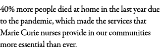 40% more people died at home in the last year due to the pandemic, which made the services that Marie Curie nurses pr   