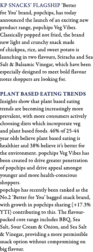 KP Snacks  flagship  Better for You  brand, popchips, has today announced the launch of an exciting new product range   