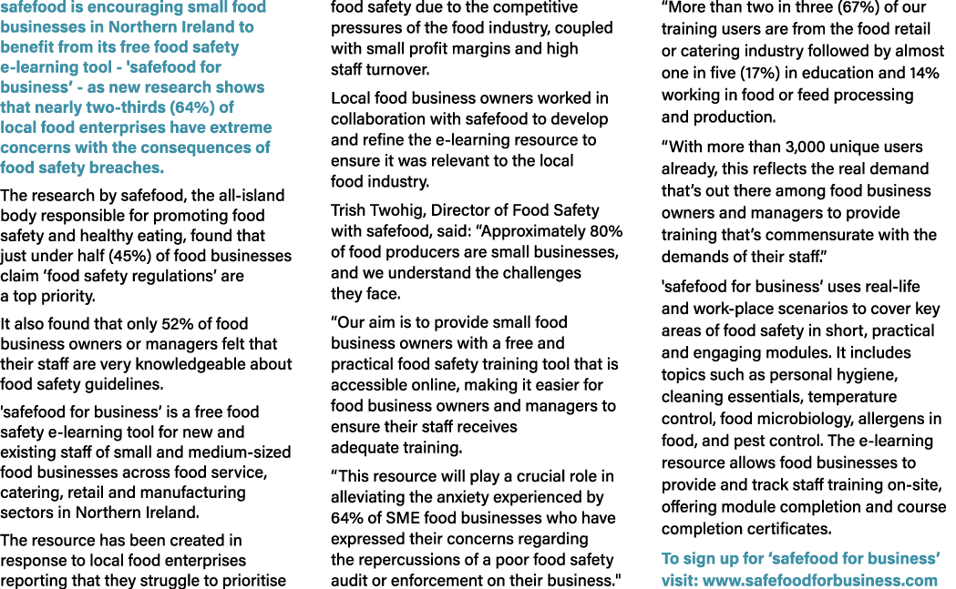 safefood is encouraging small food businesses in Northern Ireland to benefit from its free food safety e learning too...